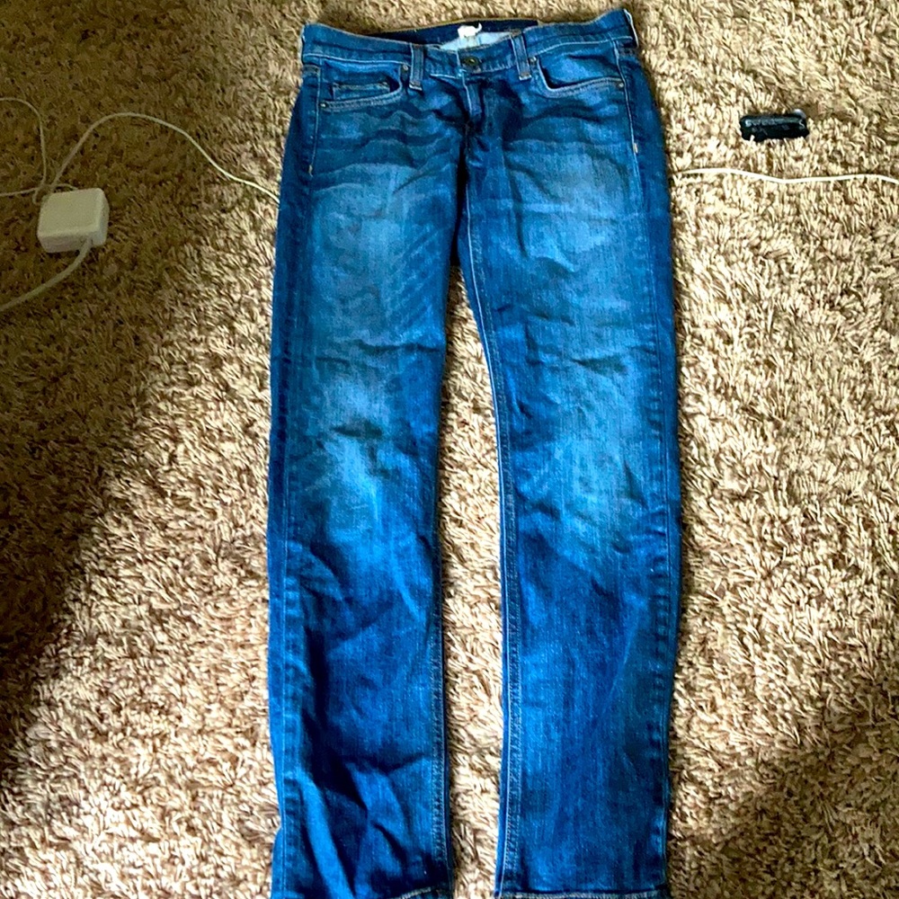Blue mid rise rag and bone jeans